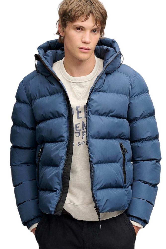 SUPERDRY HOODED SPORTS PUFFER JACKET ΜΠΟΥΦΑΝ ΑΝΔΡΙΚΟ BLUE