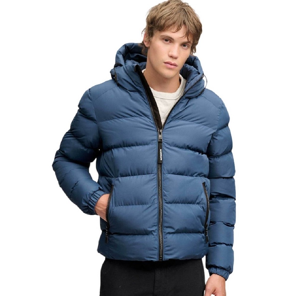 SUPERDRY HOODED SPORTS PUFFER JACKET ΜΠΟΥΦΑΝ ΑΝΔΡΙΚΟ BLUE