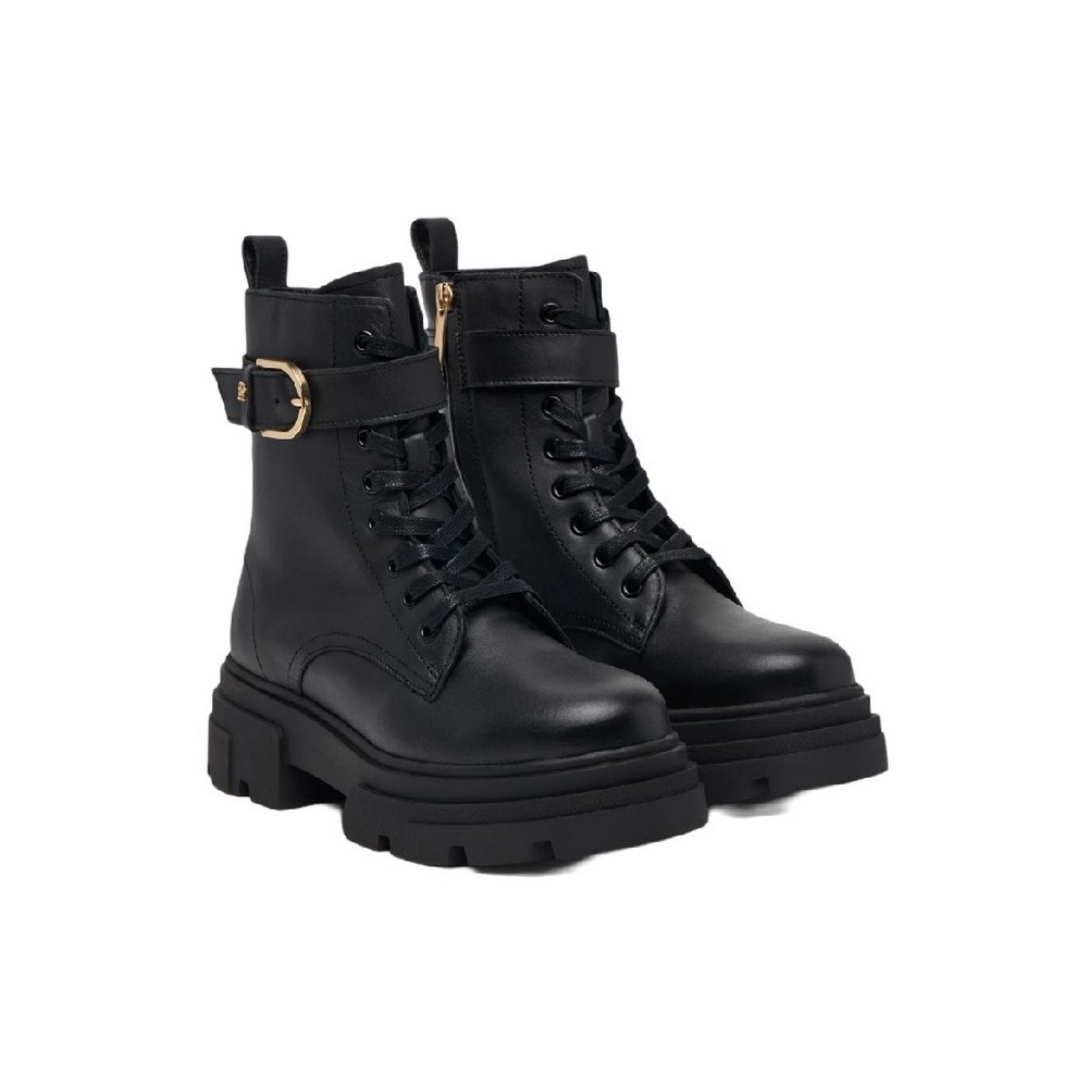 TOMMY HILFIGER LEATHER TH BUCKLED LACE-UP BOOT ΠΑΠΟΥΤΣΙ ΓΥΝΑΙΚΕΙΟ BLACK