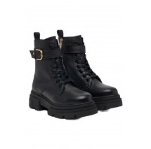 TOMMY HILFIGER LEATHER TH BUCKLED LACE-UP BOOT ΠΑΠΟΥΤΣΙ ΓΥΝΑΙΚΕΙΟ BLACK