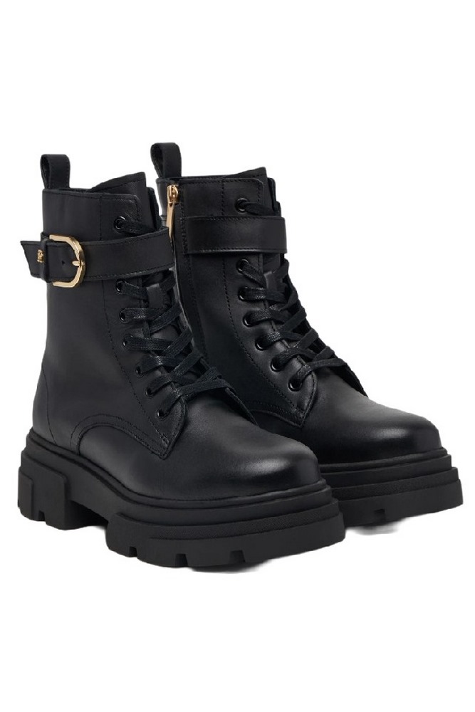 TOMMY HILFIGER LEATHER TH BUCKLED LACE-UP BOOT ΠΑΠΟΥΤΣΙ ΓΥΝΑΙΚΕΙΟ BLACK