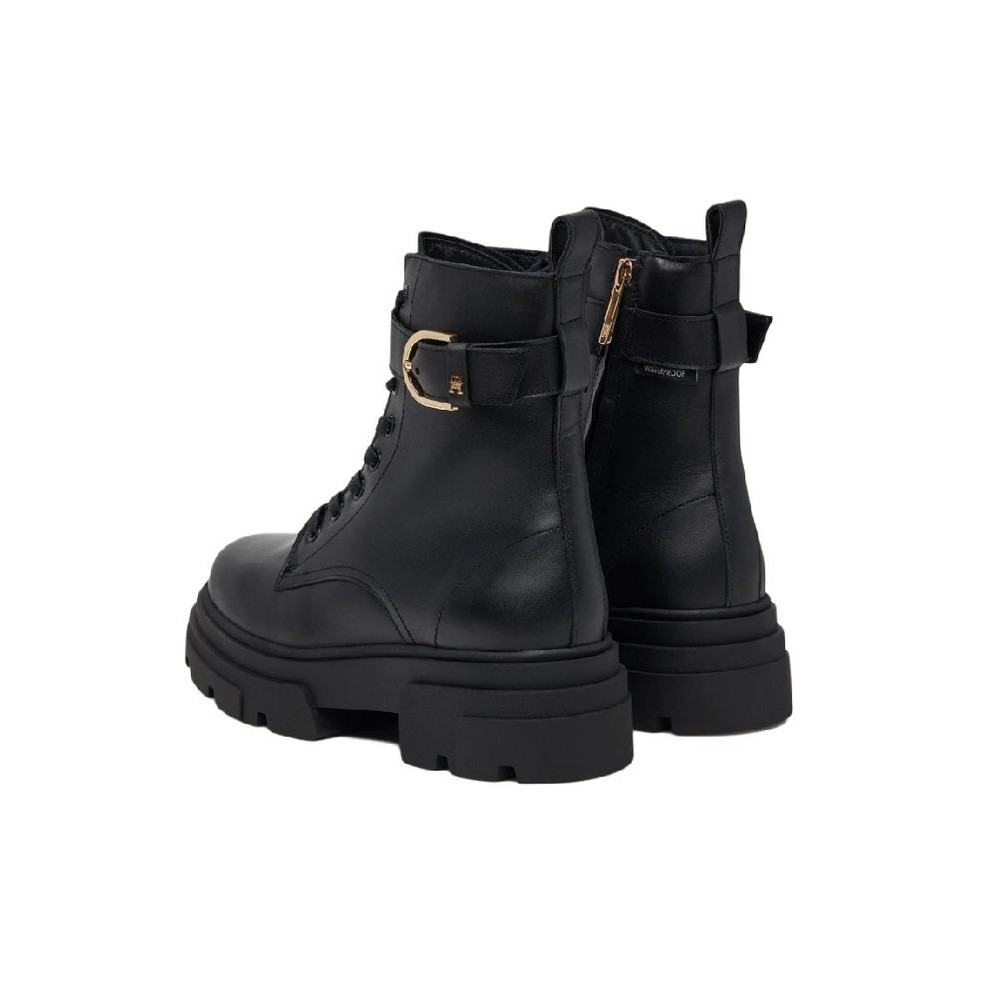 TOMMY HILFIGER LEATHER TH BUCKLED LACE-UP BOOT ΠΑΠΟΥΤΣΙ ΓΥΝΑΙΚΕΙΟ BLACK