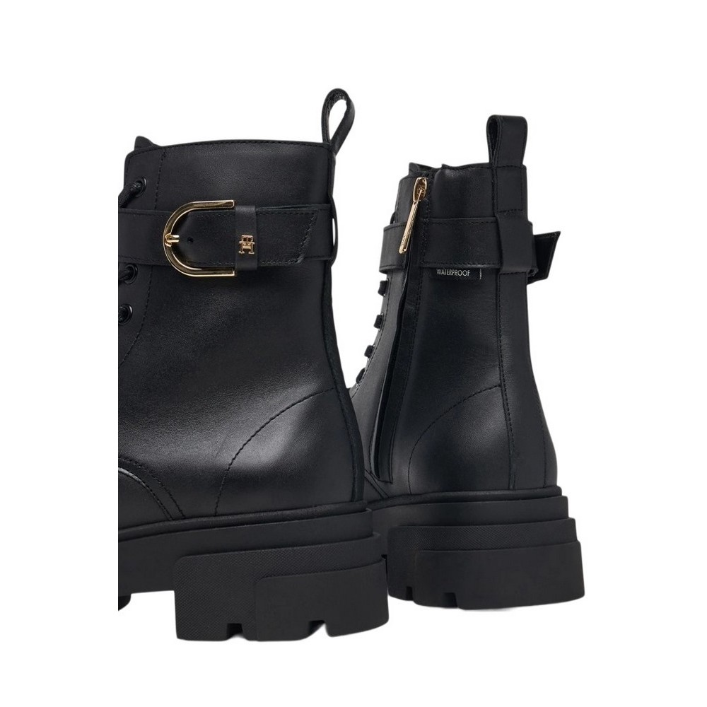 TOMMY HILFIGER LEATHER TH BUCKLED LACE-UP BOOT ΠΑΠΟΥΤΣΙ ΓΥΝΑΙΚΕΙΟ BLACK