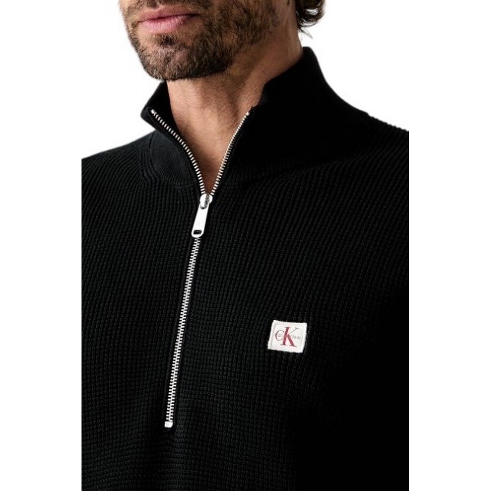 CALVIN KLEIN JEANS CLSC CTTN WFLE HZIP SWTR 9GG ΜΠΛΟΥΖΑ ΠΛΕΚΤΗ ΑΝΔΡΙΚΗ BLACK