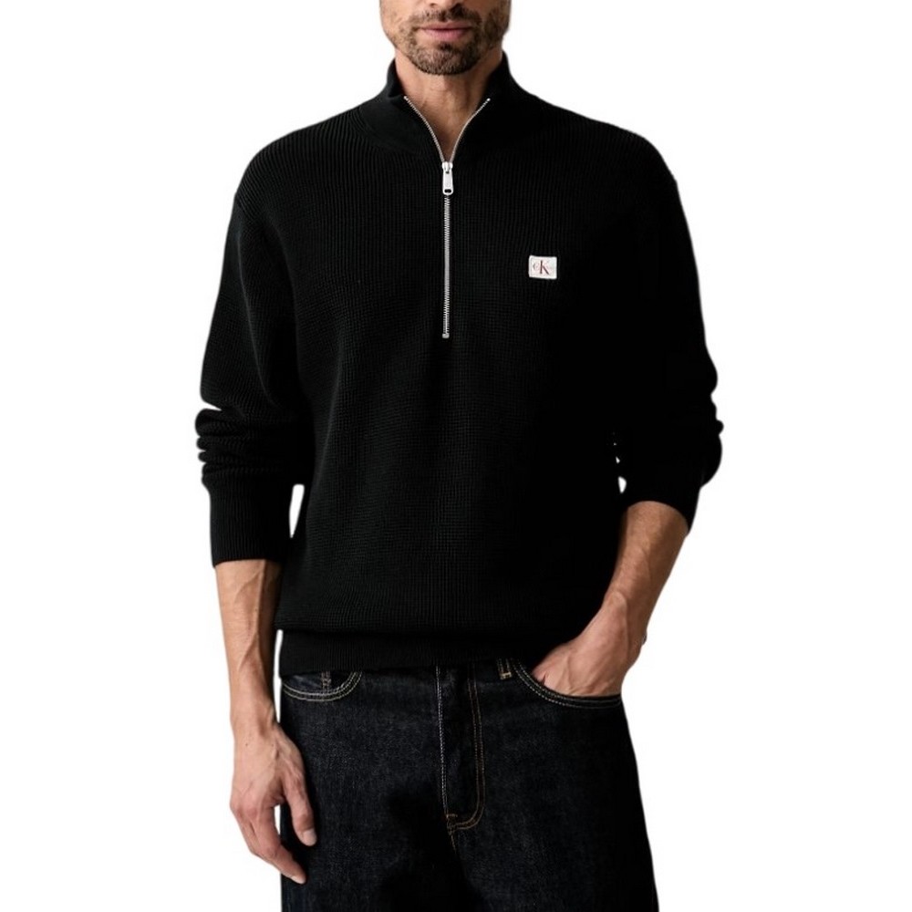 CALVIN KLEIN JEANS CLSC CTTN WFLE HZIP SWTR 9GG ΜΠΛΟΥΖΑ ΠΛΕΚΤΗ ΑΝΔΡΙΚΗ BLACK