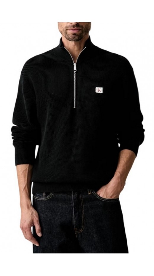 CALVIN KLEIN JEANS CLSC CTTN WFLE HZIP SWTR 9GG ΜΠΛΟΥΖΑ ΠΛΕΚΤΗ ΑΝΔΡΙΚΗ BLACK