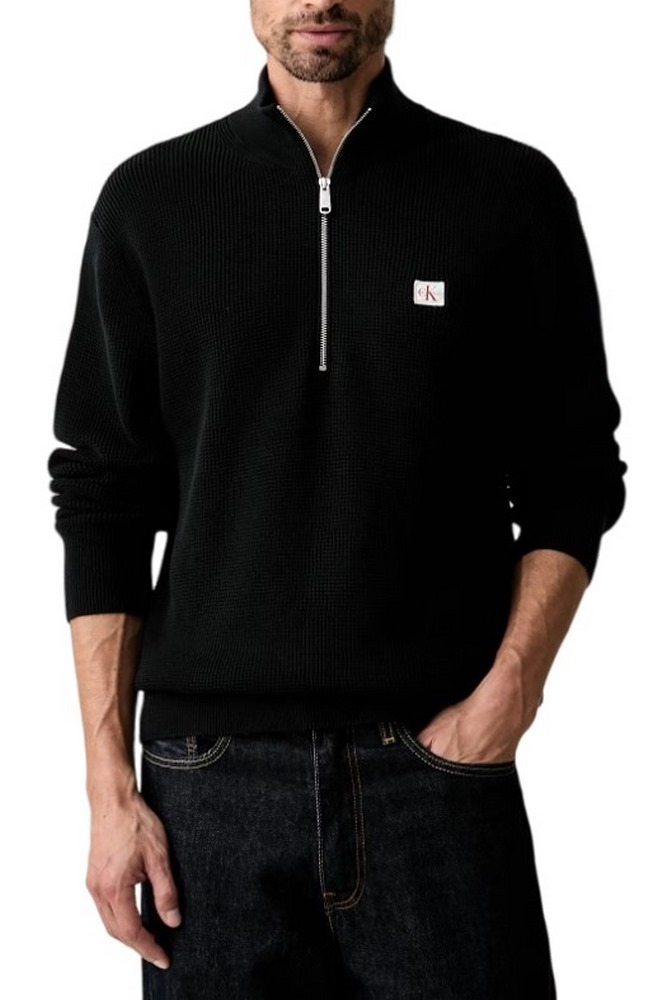 CALVIN KLEIN JEANS CLSC CTTN WFLE HZIP SWTR 9GG ΜΠΛΟΥΖΑ ΠΛΕΚΤΗ ΑΝΔΡΙΚΗ BLACK