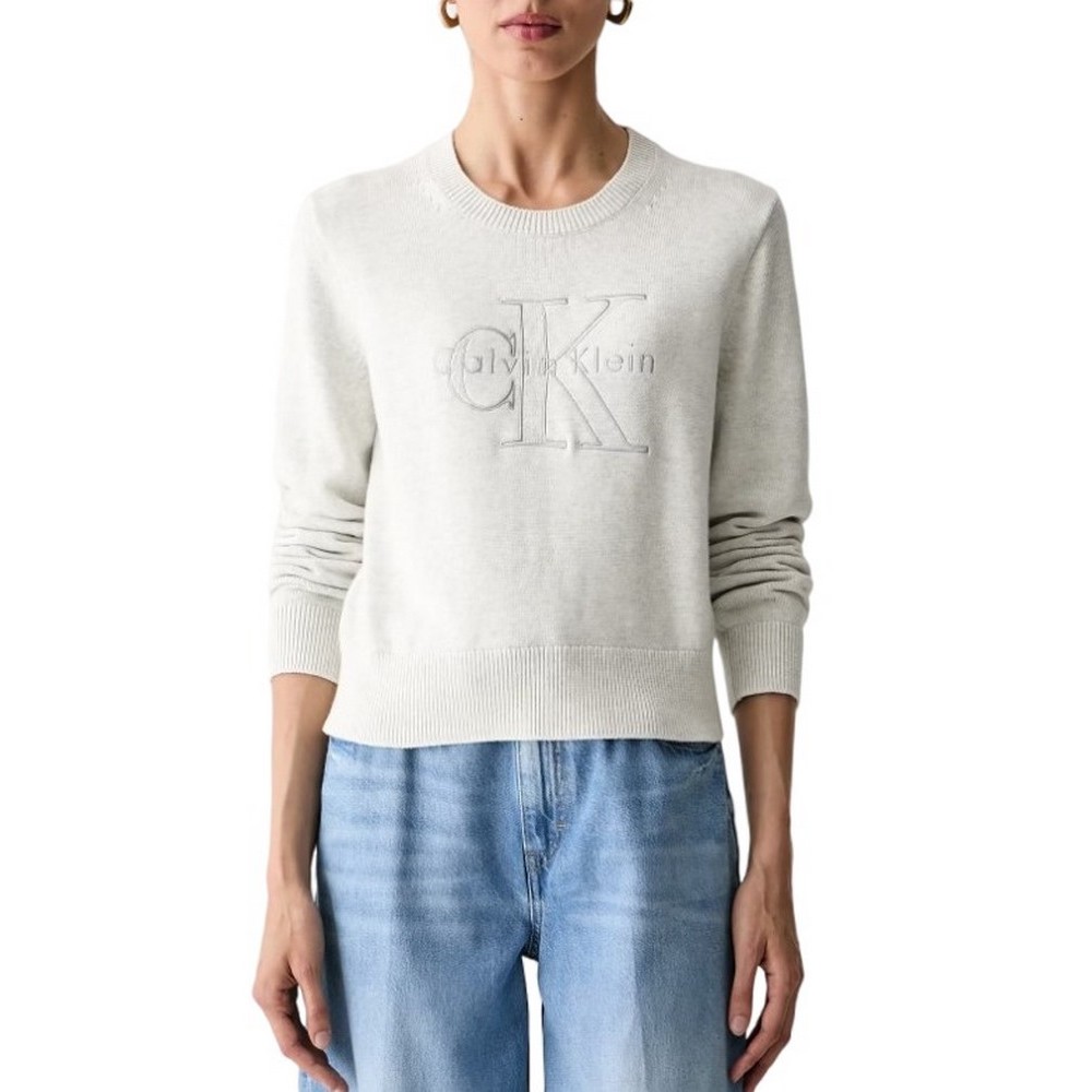 CALVIN KLEIN JEANS LOGO OUTLINE TOP ΜΠΛΟΥΖΑ ΠΛΕΚΤΗ ΓΥΝΑΙΚΕΙΑ GREY