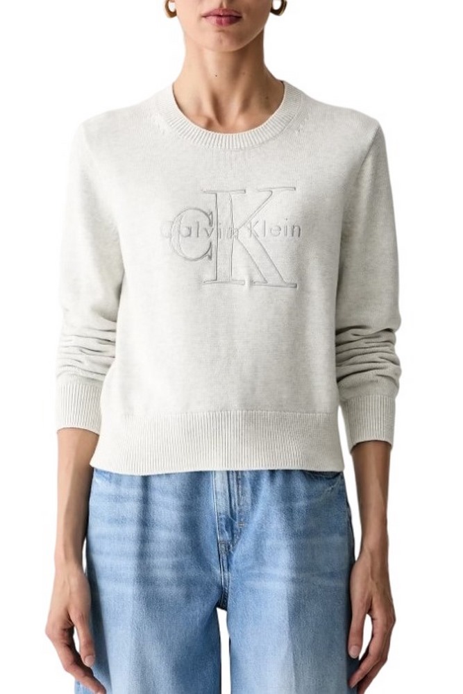 CALVIN KLEIN JEANS LOGO OUTLINE TOP ΜΠΛΟΥΖΑ ΠΛΕΚΤΗ ΓΥΝΑΙΚΕΙΑ GREY