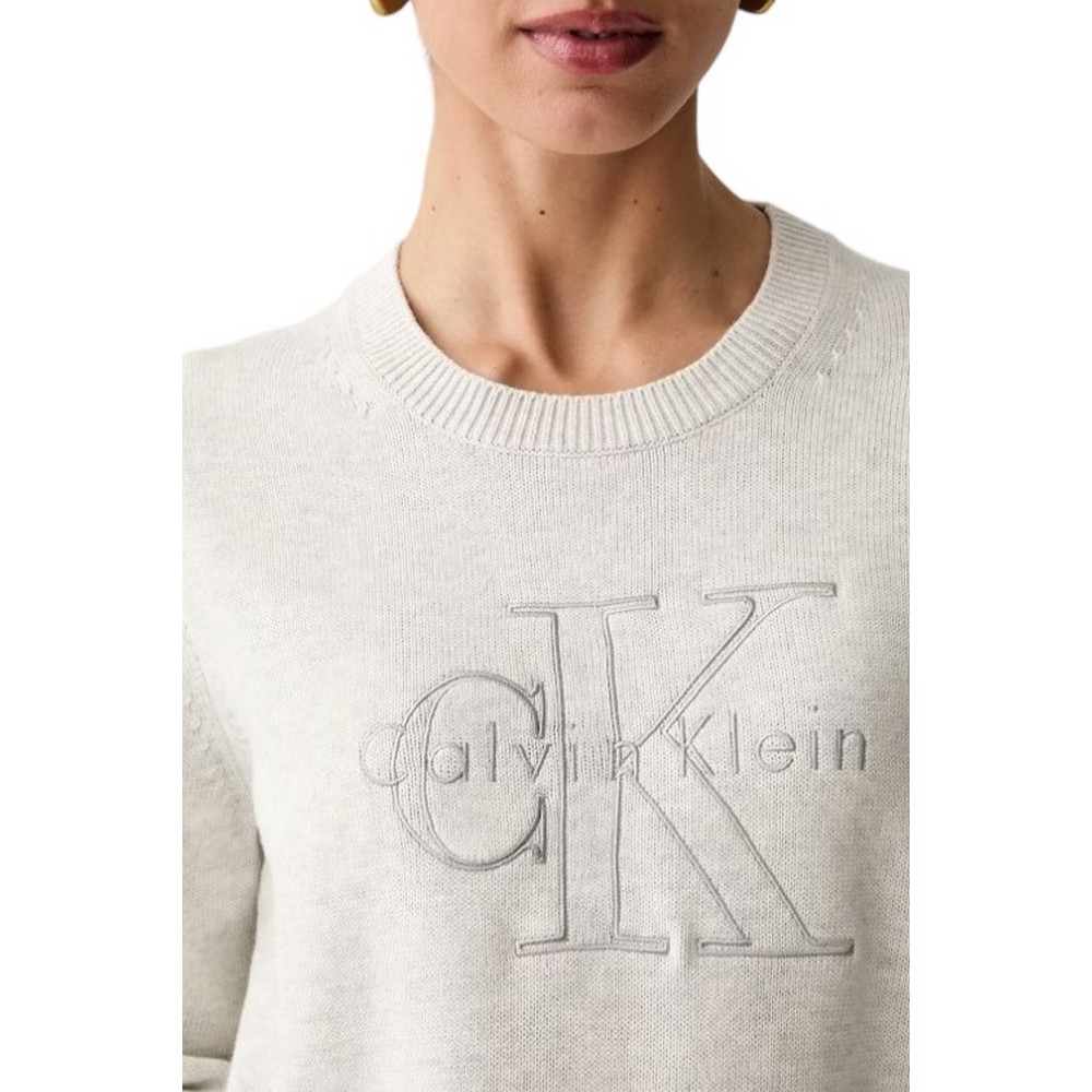 CALVIN KLEIN JEANS LOGO OUTLINE TOP ΜΠΛΟΥΖΑ ΠΛΕΚΤΗ ΓΥΝΑΙΚΕΙΑ GREY