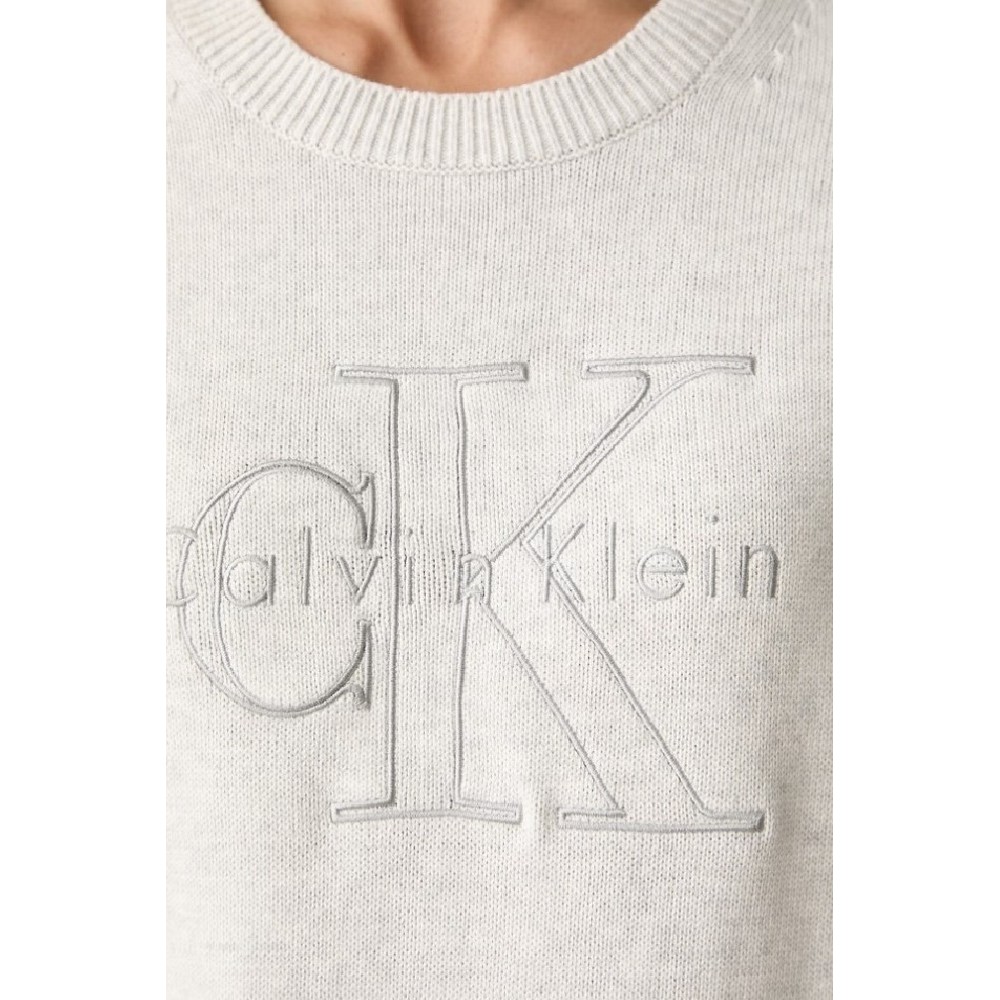 CALVIN KLEIN JEANS LOGO OUTLINE TOP ΜΠΛΟΥΖΑ ΠΛΕΚΤΗ ΓΥΝΑΙΚΕΙΑ GREY