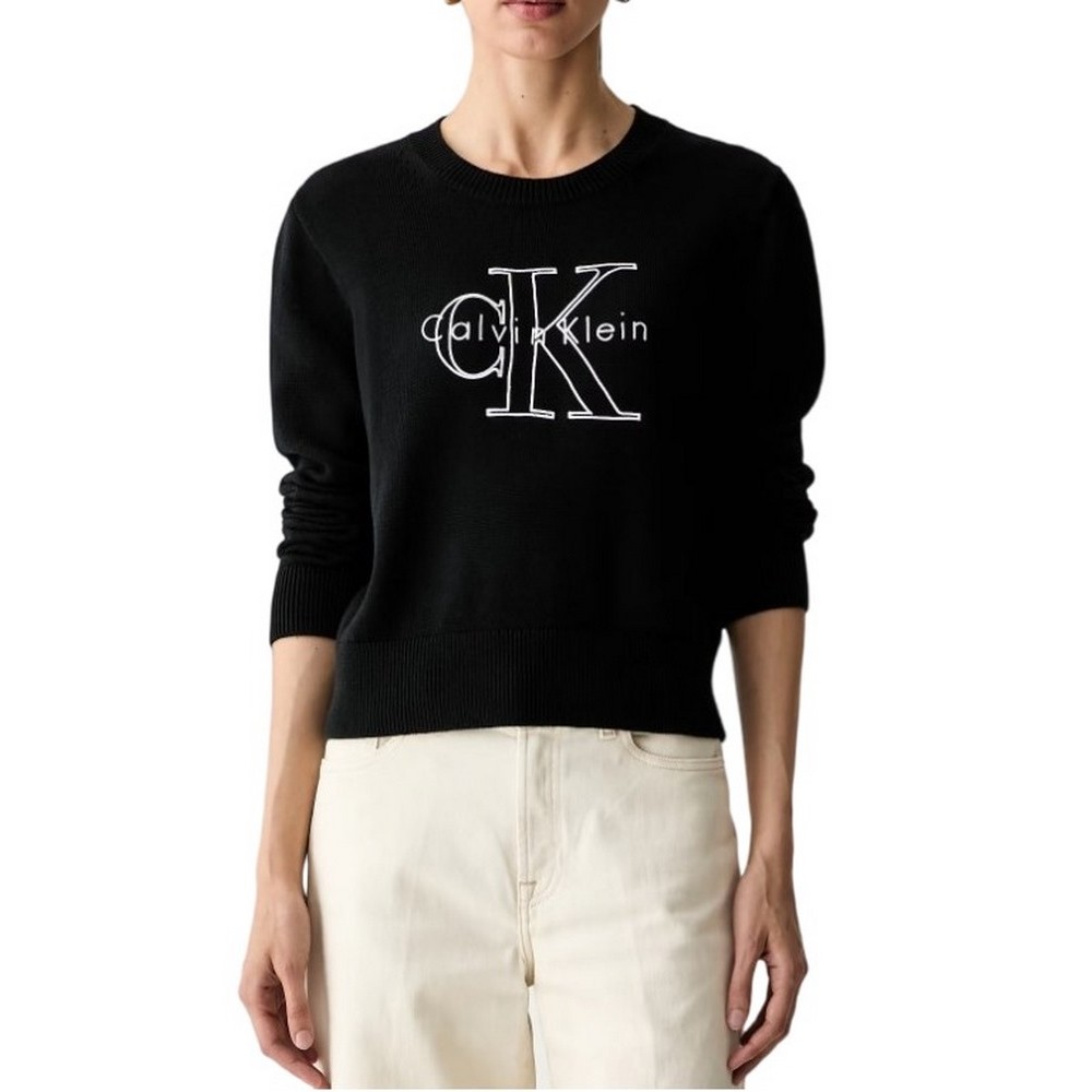 CALVIN KLEIN JEANS LOGO OUTLINE TOP ΜΠΛΟΥΖΑ ΠΛΕΚΤΗ ΓΥΝΑΙΚΕΙΑ BLACK