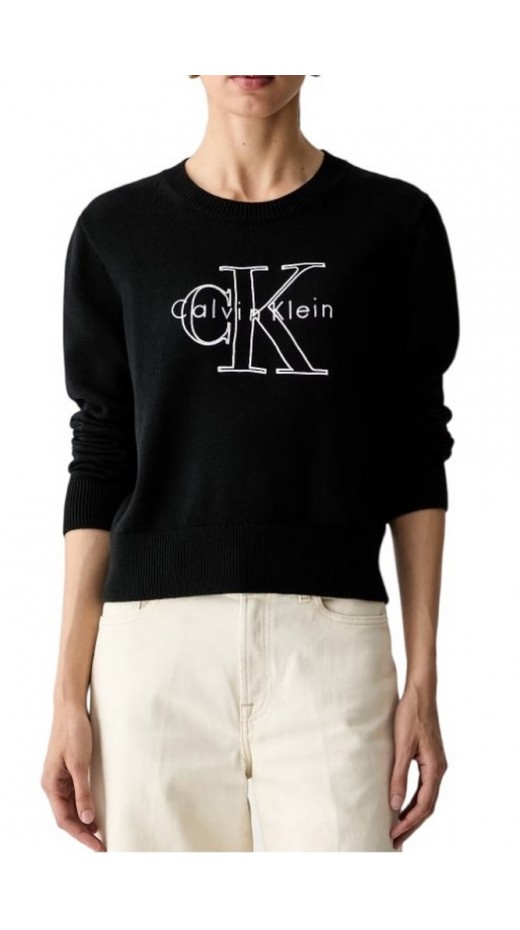CALVIN KLEIN JEANS LOGO OUTLINE TOP ΜΠΛΟΥΖΑ ΠΛΕΚΤΗ ΓΥΝΑΙΚΕΙΑ BLACK