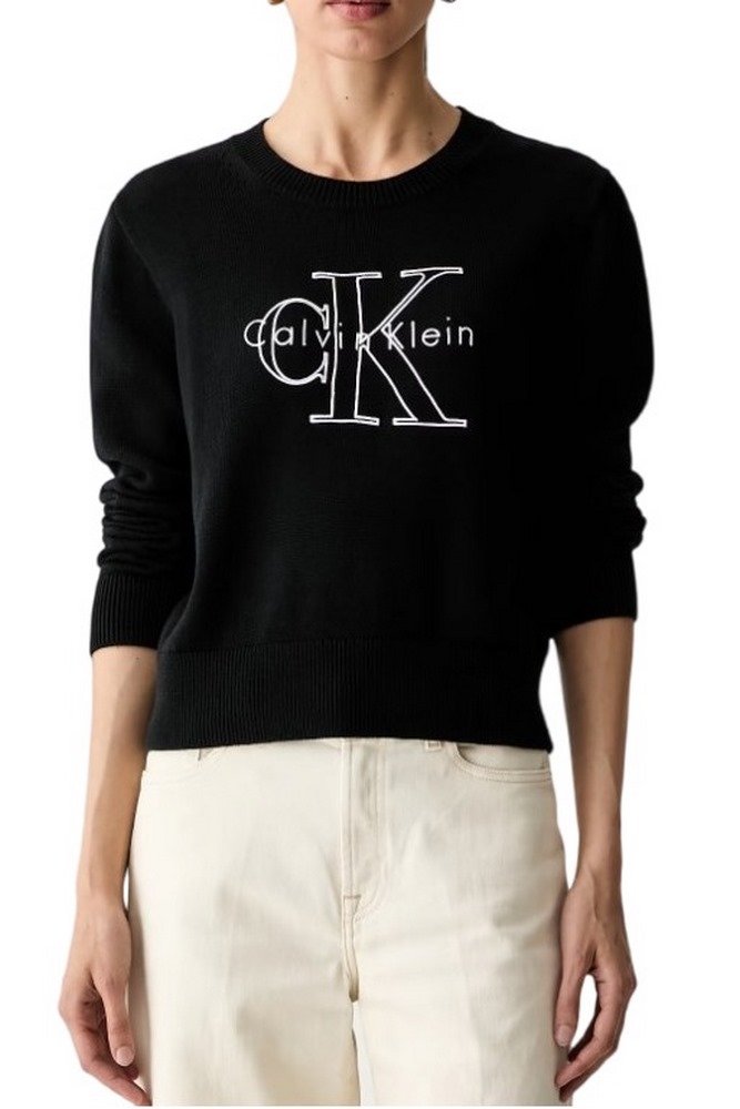 CALVIN KLEIN JEANS LOGO OUTLINE TOP ΜΠΛΟΥΖΑ ΠΛΕΚΤΗ ΓΥΝΑΙΚΕΙΑ BLACK