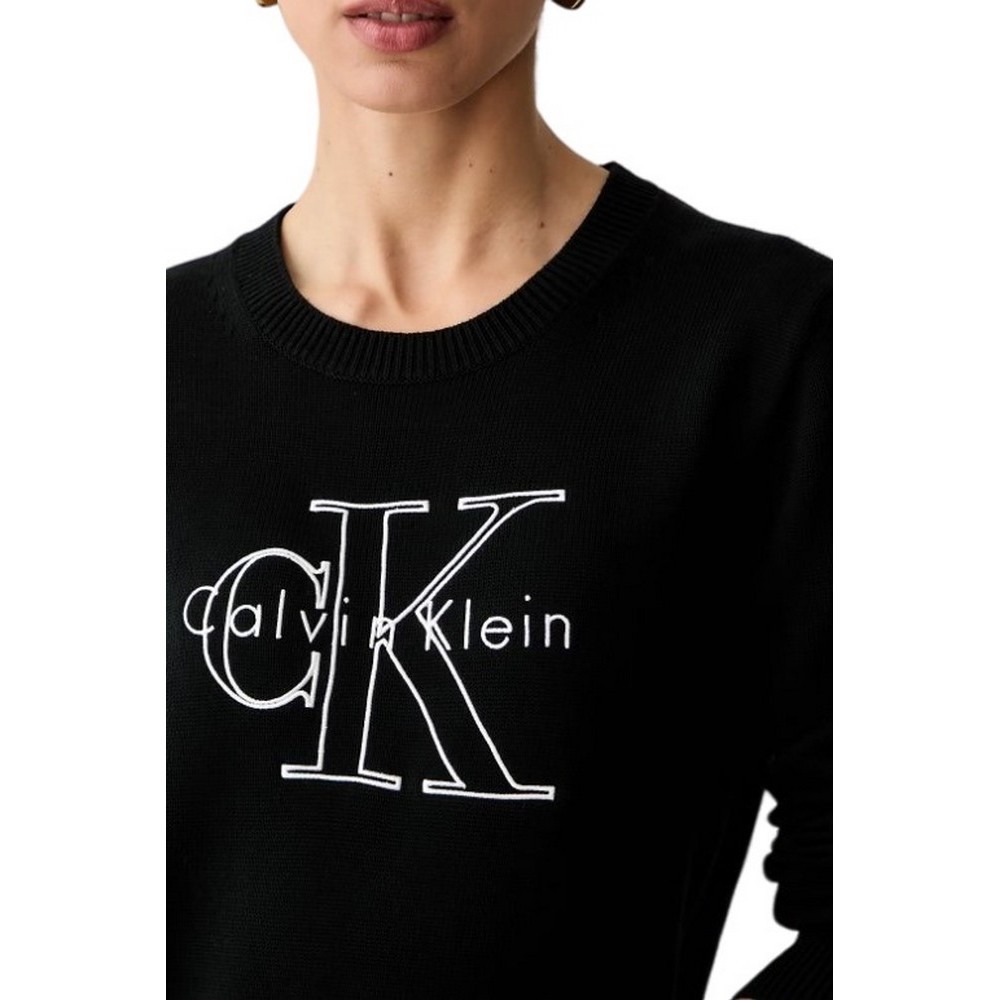 CALVIN KLEIN JEANS LOGO OUTLINE TOP ΜΠΛΟΥΖΑ ΠΛΕΚΤΗ ΓΥΝΑΙΚΕΙΑ BLACK