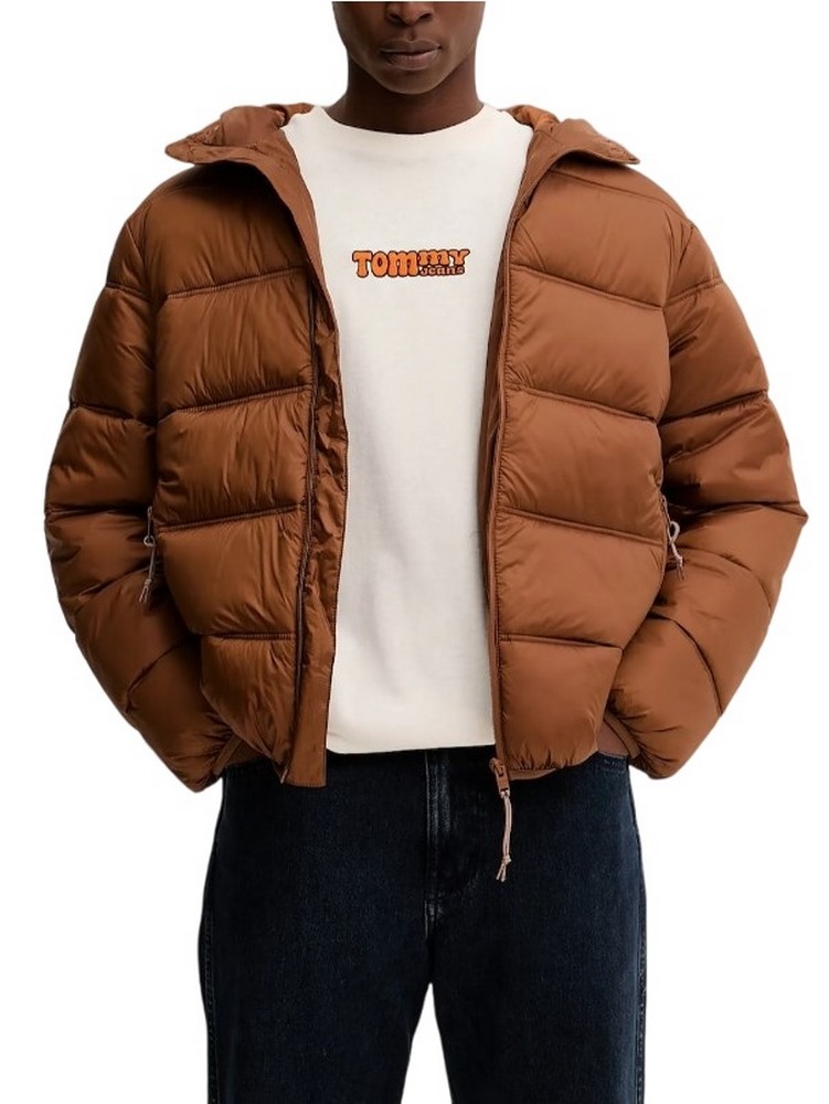 TOMMY JEANS HOODED LOGO PUFFER EXT ΜΠΟΥΦΑΝ ΑΝΔΡΙΚΟ BROWN