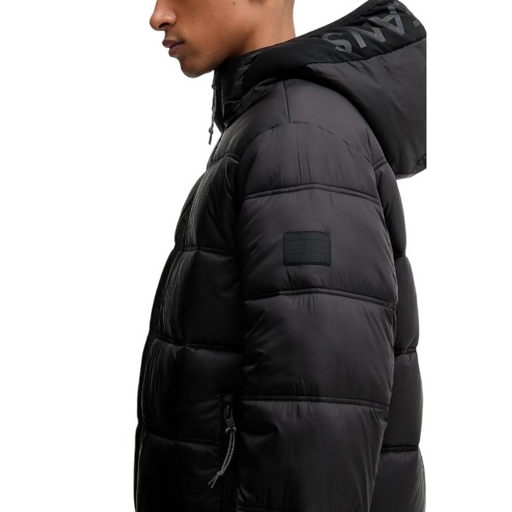 TOMMY JEANS HOODED LOGO PUFFER EXT ΜΠΟΥΦΑΝ ΑΝΔΡΙΚΟ BLACK