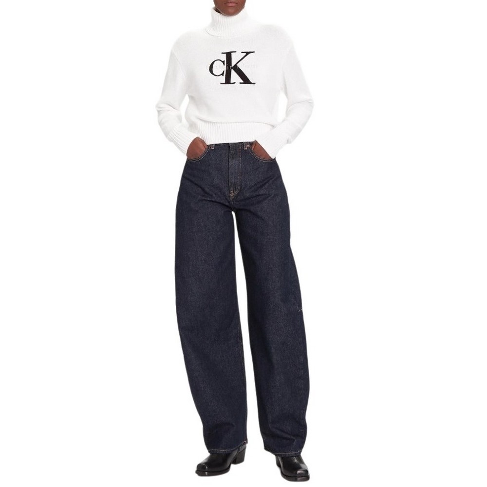 CALVIN KLEIN JEANS CHENILLE MONOLOGO SWEATER ΜΠΛΟΥΖΑ ΠΛΕΚΤΗ ΓΥΝΑΙΚΕΙΑ BRILLIANT WHITE