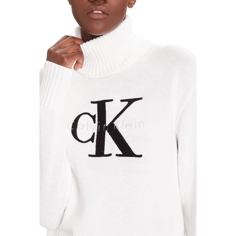 CALVIN KLEIN JEANS CHENILLE MONOLOGO SWEATER ΜΠΛΟΥΖΑ ΠΛΕΚΤΗ ΓΥΝΑΙΚΕΙΑ BRILLIANT WHITE
