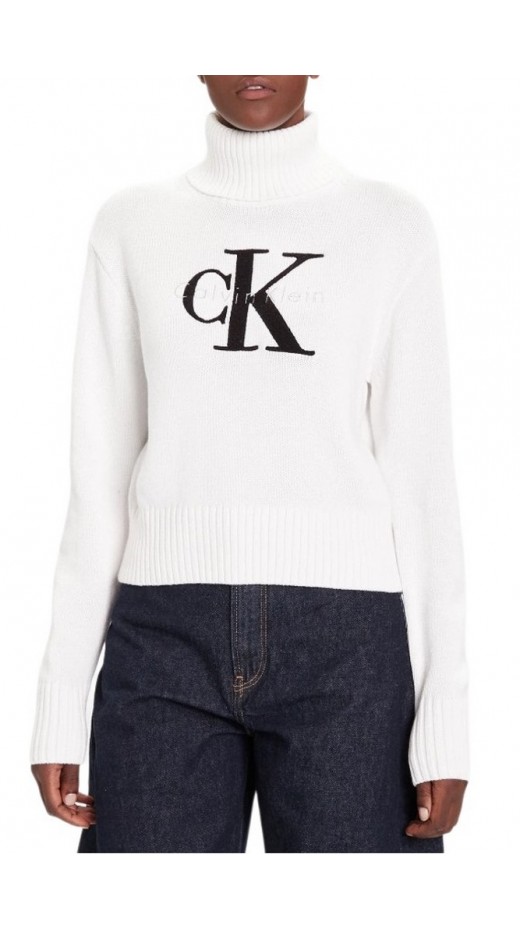 CALVIN KLEIN JEANS CHENILLE MONOLOGO SWEATER ΜΠΛΟΥΖΑ ΠΛΕΚΤΗ ΓΥΝΑΙΚΕΙΑ BRILLIANT WHITE