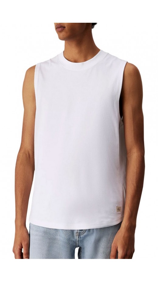 CALVIN KLEIN JEANS WOVEN LABEL TANK ΜΠΛΟΥΖΑ ΑΝΔΡΙΚΗ BRIGHT WHITE