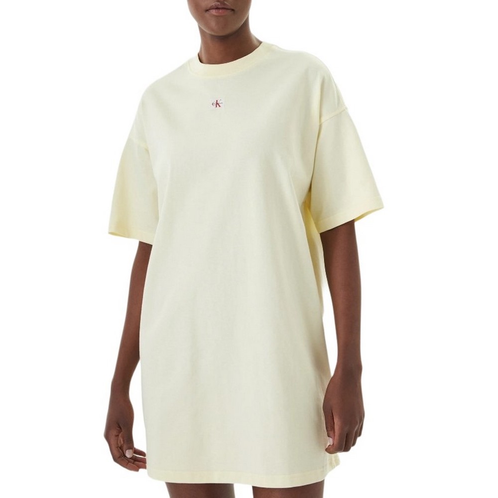 CALVIN KLEIN JEANS WOVEN LABEL OVERSIZED TEE DRESS ΦΟΡΕΜΑ ΓΥΝΑΙΚΕΙΟ YELLOW