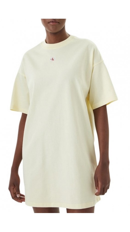 CALVIN KLEIN JEANS WOVEN LABEL OVERSIZED TEE DRESS ΦΟΡΕΜΑ ΓΥΝΑΙΚΕΙΟ YELLOW