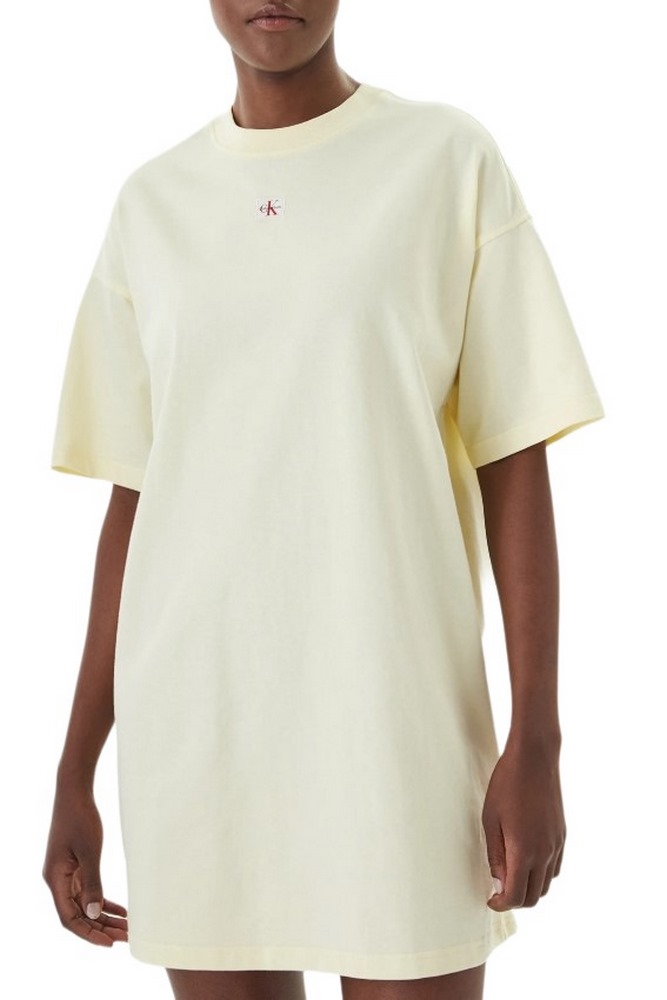 CALVIN KLEIN JEANS WOVEN LABEL OVERSIZED TEE DRESS ΦΟΡΕΜΑ ΓΥΝΑΙΚΕΙΟ YELLOW