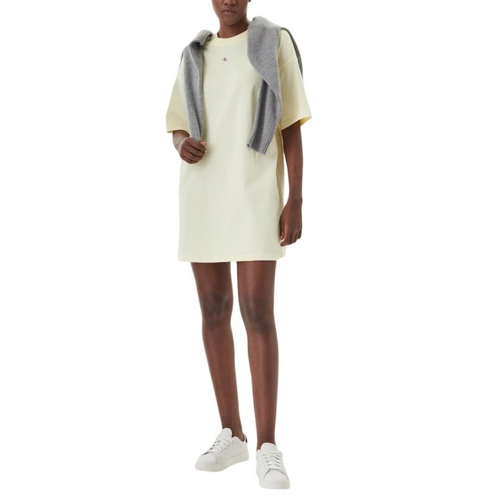 CALVIN KLEIN JEANS WOVEN LABEL OVERSIZED TEE DRESS ΦΟΡΕΜΑ ΓΥΝΑΙΚΕΙΟ YELLOW