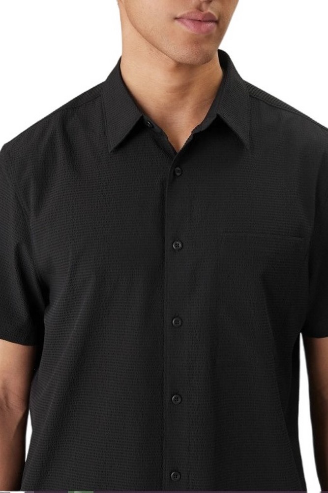 CALVIN KLEIN SOLID SEERSUCKER CLASSIC SHIRT ΚΟΝΤΟΜΑΝΙΚΟ ΠΟΥΚΑΜΙΣΟ ΑΝΔΡΙΚΟ BLACK