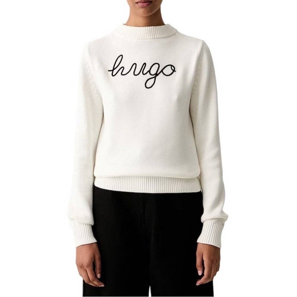 HUGO BOSS SAJE B SWEATER ΜΠΛΟΥΖΑ ΠΛΕΚΤΗ ΓΥΝΑΙΚΕΙΑ WHITE