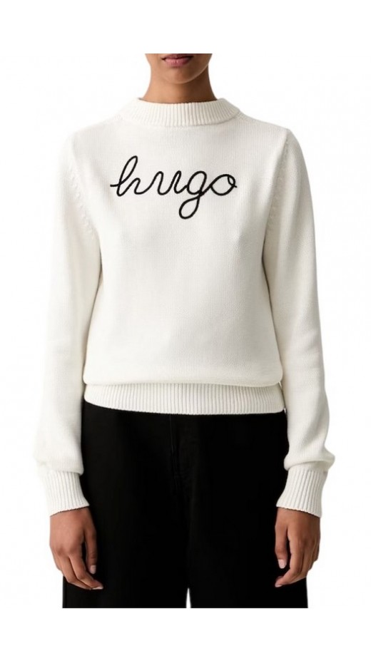 HUGO BOSS SAJE B SWEATER ΜΠΛΟΥΖΑ ΠΛΕΚΤΗ ΓΥΝΑΙΚΕΙΑ WHITE