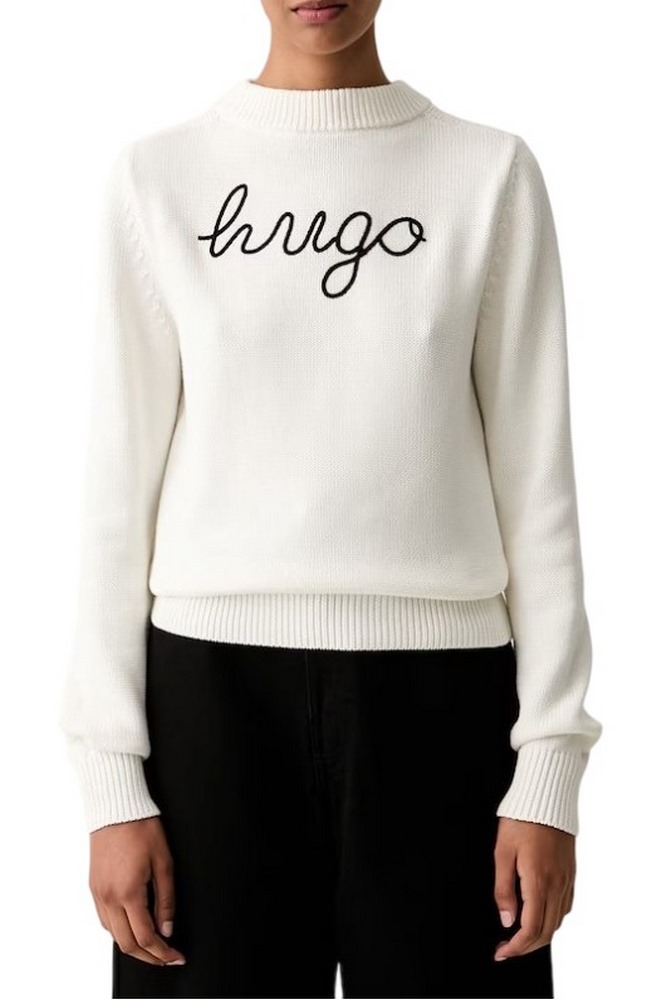 HUGO BOSS SAJE B SWEATER ΜΠΛΟΥΖΑ ΠΛΕΚΤΗ ΓΥΝΑΙΚΕΙΑ WHITE