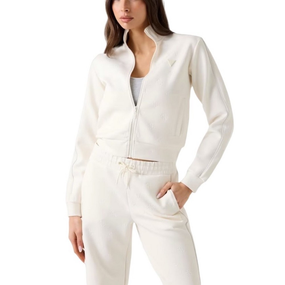 GUESS CALISTA 4G FULL ZIP ΖΑΚΕΤΑ ΦΟΥΤΕΡ ΓΥΝΑΙΚΕΙΑ OFF WHITE