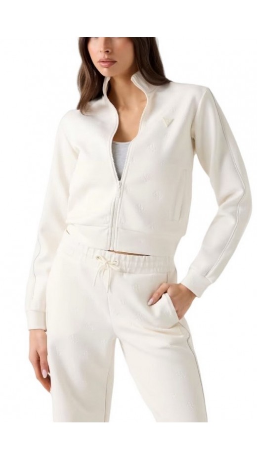 GUESS CALISTA 4G FULL ZIP ΖΑΚΕΤΑ ΦΟΥΤΕΡ ΓΥΝΑΙΚΕΙΑ OFF WHITE