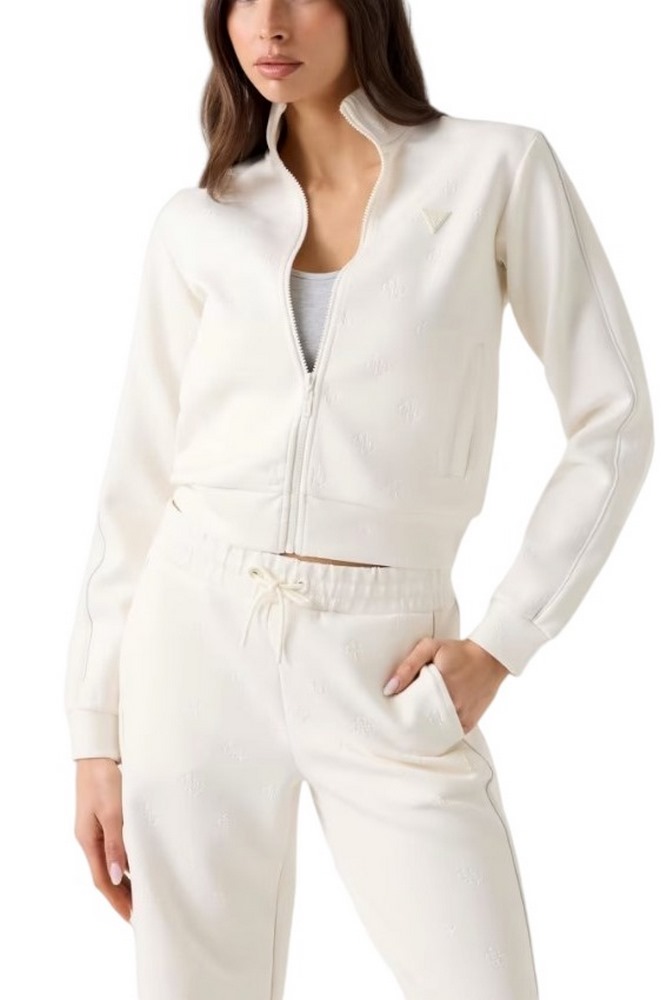 GUESS CALISTA 4G FULL ZIP ΖΑΚΕΤΑ ΦΟΥΤΕΡ ΓΥΝΑΙΚΕΙΑ OFF WHITE