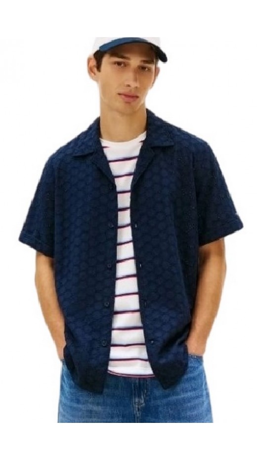 TOMMY JEANS REG EMBRODRD SHIRT ΠΟΥΚΑΜΙΣΟ ΚΟΝΤΟΜΑΝΙΚΟ ΑΝΔΡΙΚΟ NAVY