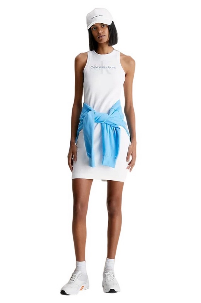 CALVIN KLEIN JEANS ARCHIVAL MONOLOGO RIB TANK DRESS WHITE