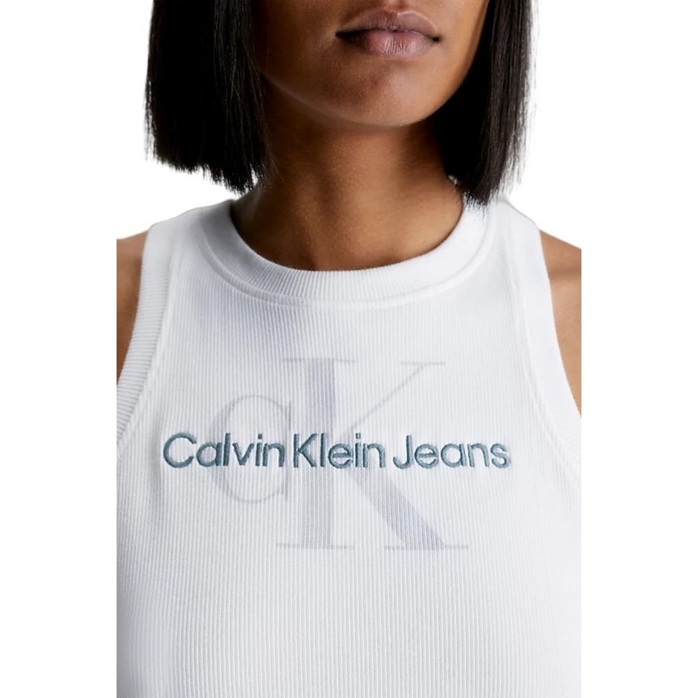 CALVIN KLEIN JEANS ARCHIVAL MONOLOGO RIB TANK DRESS WHITE