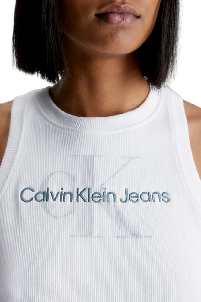 CALVIN KLEIN JEANS ARCHIVAL MONOLOGO RIB TANK DRESS WHITE