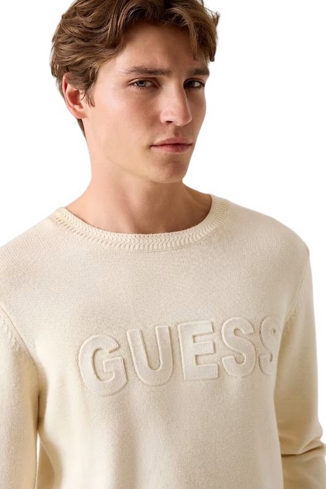 GUESS LOGO SWTR ΜΠΛΟΥΖΑ ΠΛΕΚΤΗ ΑΝΔΡΙΚΗ ECRU