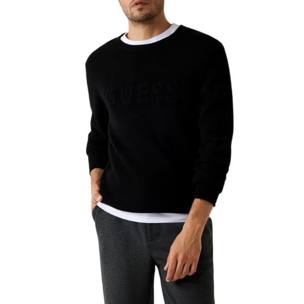 GUESS LOGO SWTR ΜΠΛΟΥΖΑ ΠΛΕΚΤΗ ΑΝΔΡΙΚΗ BLACK