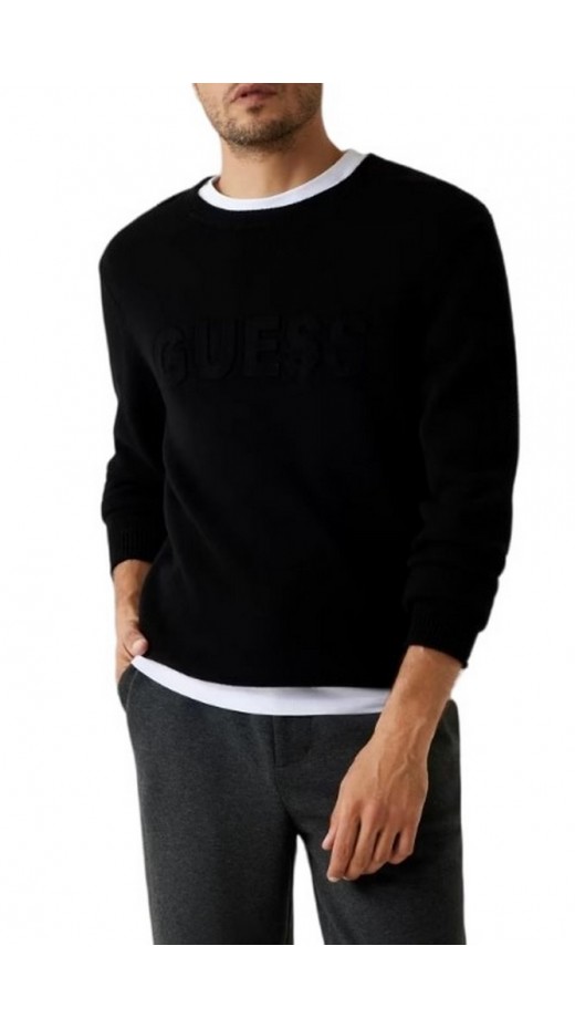 GUESS LOGO SWTR ΜΠΛΟΥΖΑ ΠΛΕΚΤΗ ΑΝΔΡΙΚΗ BLACK
