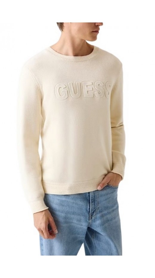 GUESS LOGO SWTR ΜΠΛΟΥΖΑ ΠΛΕΚΤΗ ΑΝΔΡΙΚΗ ECRU