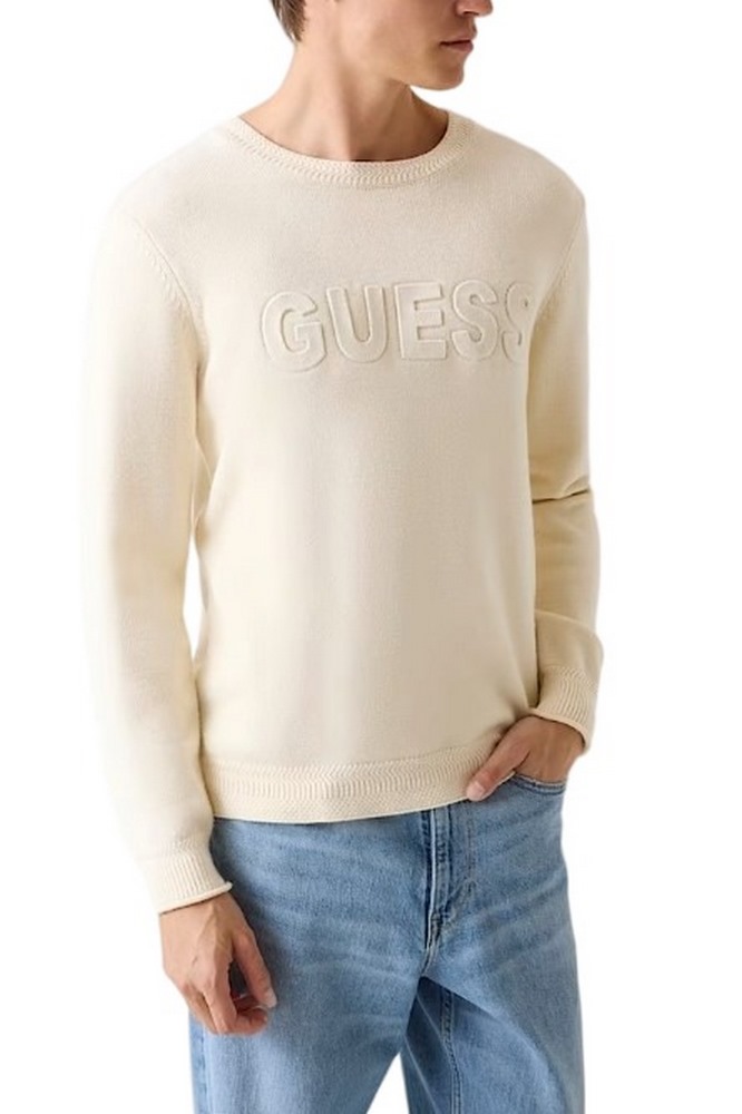 GUESS LOGO SWTR ΜΠΛΟΥΖΑ ΠΛΕΚΤΗ ΑΝΔΡΙΚΗ ECRU
