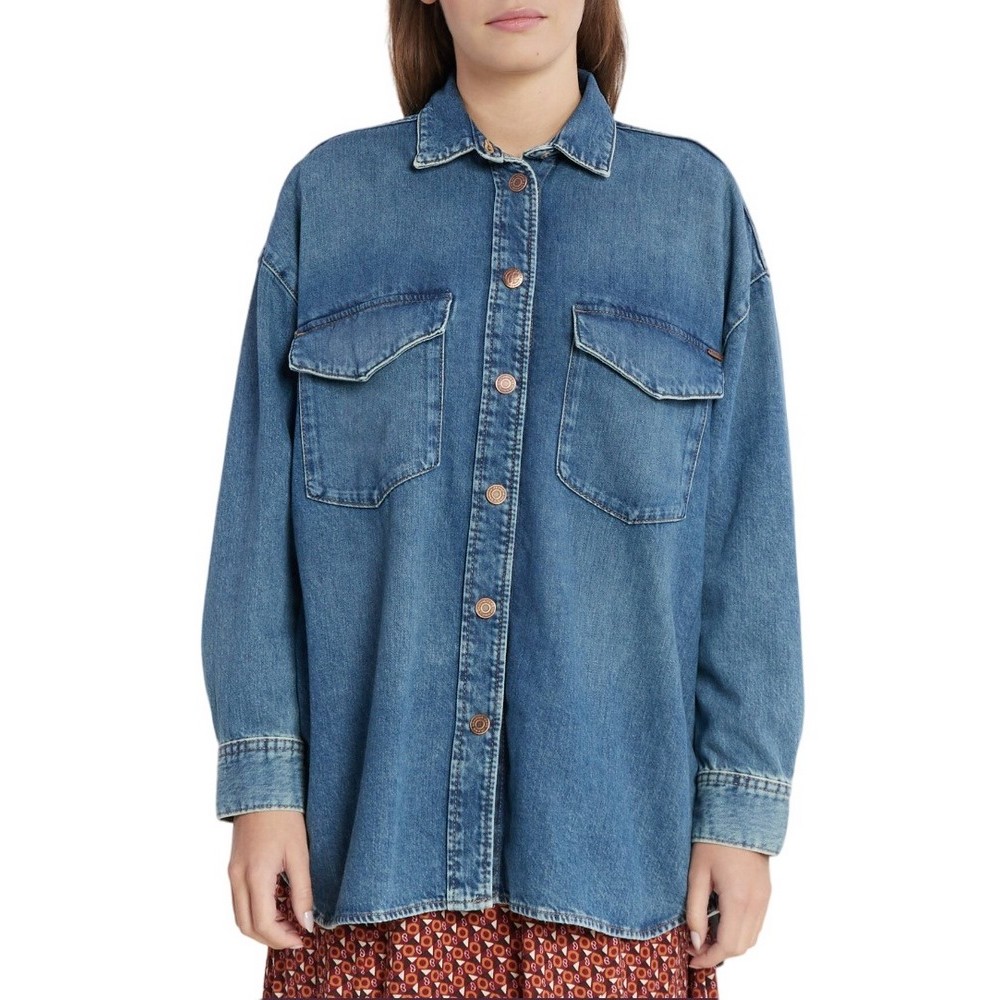 PEPE JEANS LONDON E2 DROP 3A AUDREY VINTAGE ΠΟΥΚΑΜΙΣΟ ΓΥΝΑΙΚΕΙΟ BLUΕ DENIM