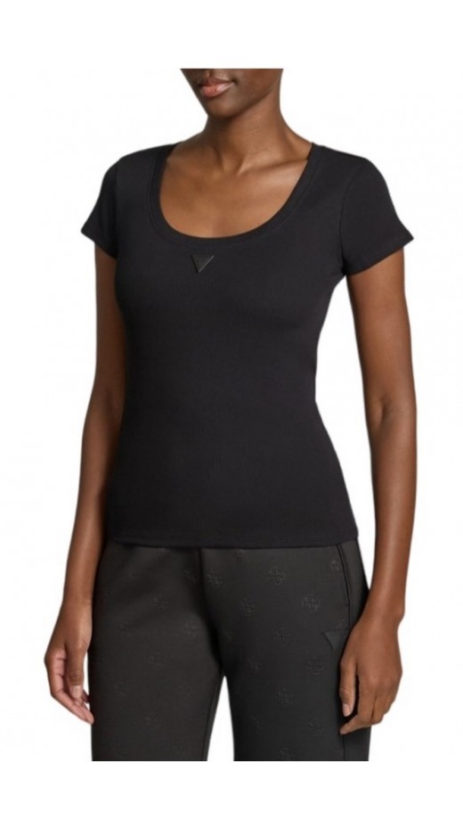 GUESS TRIANGLE PATCH SCOOP NK R4 T-SHIRT ΜΠΛΟΥΖΑ ΓΥΝΑΙΚΕΙΑ BLACK