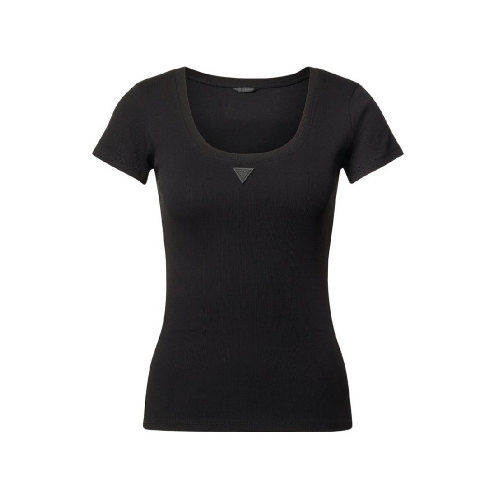GUESS TRIANGLE PATCH SCOOP NK R4 T-SHIRT ΜΠΛΟΥΖΑ ΓΥΝΑΙΚΕΙΑ BLACK