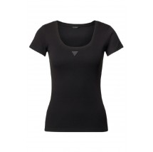 GUESS TRIANGLE PATCH SCOOP NK R4 T-SHIRT ΜΠΛΟΥΖΑ ΓΥΝΑΙΚΕΙΑ BLACK