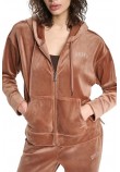 DKNY VARSITY VELOUR RHINESTONE LOGO FULL ZIP SWEATRHIRT ΖΑΚΕΤΑ ΓΥΝΑΙΚΕΙΑ CARAMEL